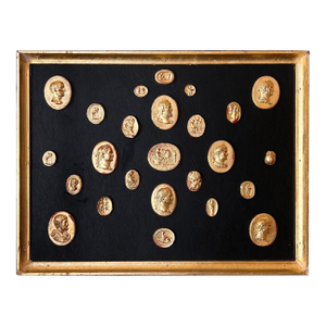 Grand Tour Neoclassical Gilded Collection of Classical Intaglio and Cameo on the Leather Ground With Gilt Frame