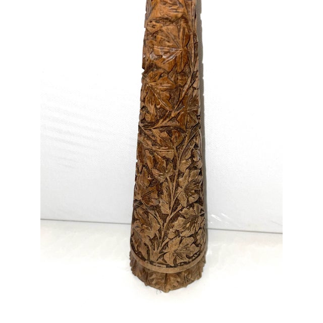 Brown Hand Carved Antique Wood Candle Holder For Sale - Image 8 of 10