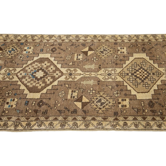 Brown Vintage Distressed Persian Wool Runner With Tribal Pattern For Sale - Image 4 of 8