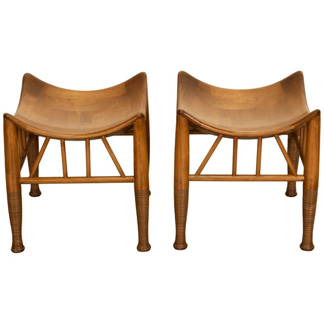 Liberty & Co. Pair Antique Thebes Egyptian Revival Arts & Crafts Stools Liberty & Co 1900 For Sale - Image 4 of 18