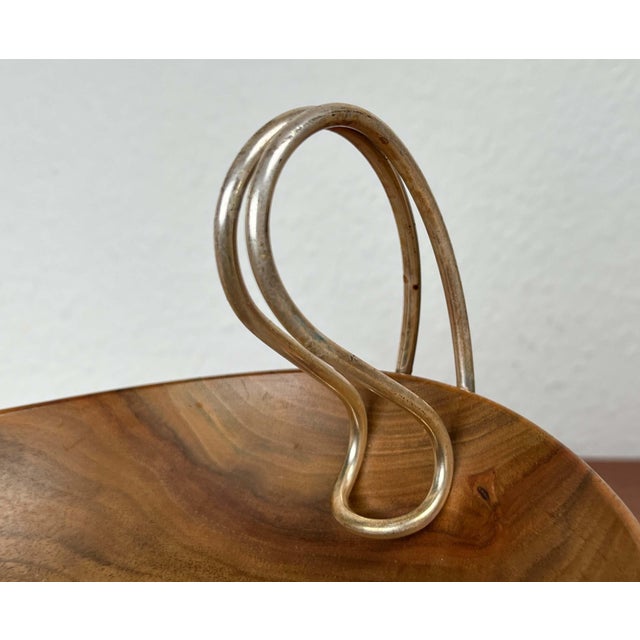 1960s Mid-Century Modern Teak and Silver Plated Metal Bowl from Grasoli, Italy, 1960s For Sale - Image 5 of 18