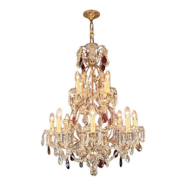 Vintage Venetian Style Klassik Crystal Chandelier With Purple Crystal Drops For Sale
