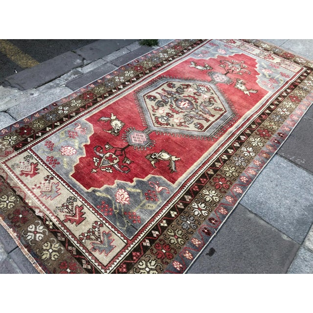 Art Deco Vintage Oushak Handmade Rug- 3′11″ × 7′7″ For Sale - Image 3 of 11