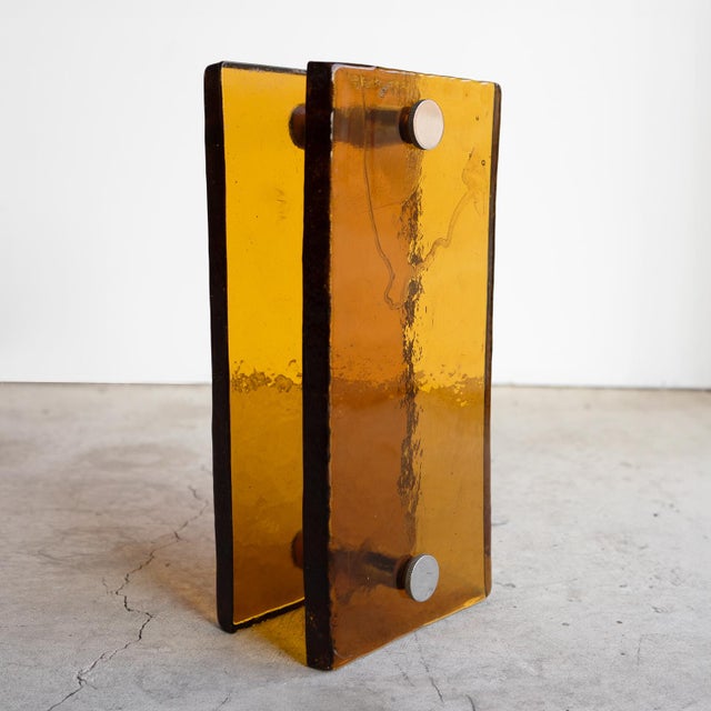 Metal Vintage French Brutalist Amber Glass Push/Pull Door Handles, 1960s For Sale - Image 7 of 18