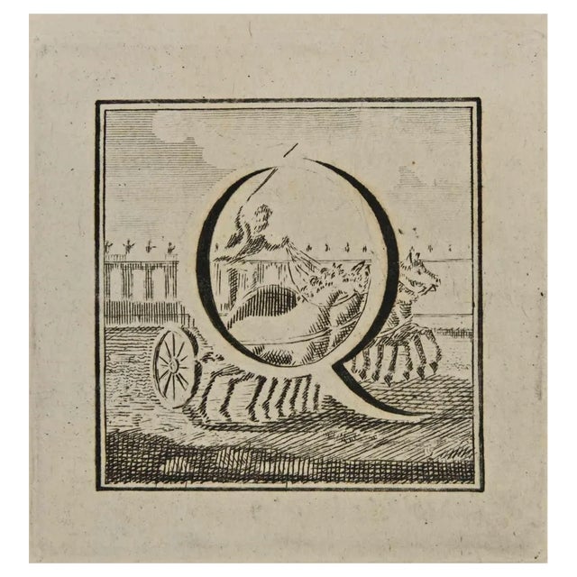 Luigi Vanvitelli, Letter of the Alphabet Q, Etching, 18th Century For Sale