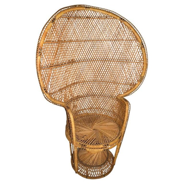 1970s 1970s Him & Her Boho Chic Handcrafted Beige & Black Wicker, Rattan, Reed Peacock Chair For Sale - Image 5 of 10