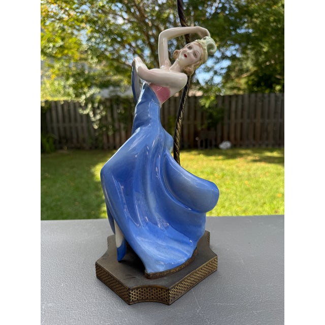 1930s Art Deco Porcelain Dancer Table Lamp German Flapper Attrib. Goldscheider For Sale - Image 12 of 18