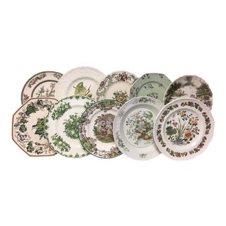 Olive Green Transferware Dinner Plates Set of 10 For Sale