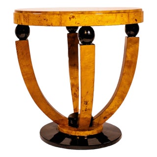 Art Deco Table in Burl Walnut Veneer and Black Lacquer For Sale