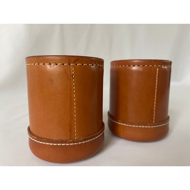 Pair of Hand Stitched Leather Dice Cups For Sale - Image 4 of 5