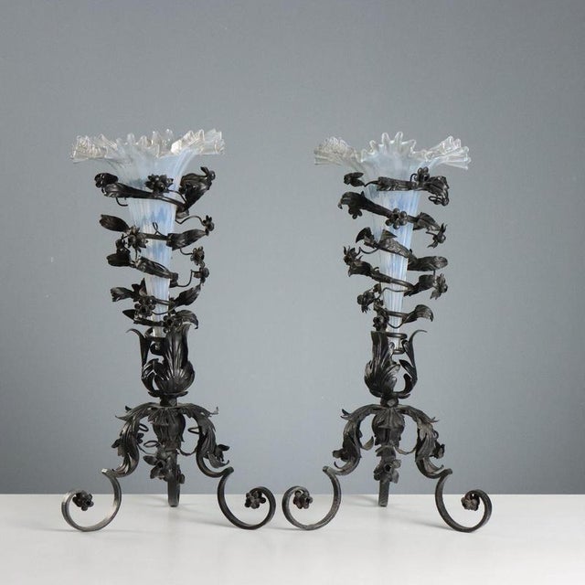 Wrought Iron and Glass Vases from Manifattura di Murano, Set of 2 For Sale - Image 8 of 8