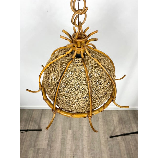 Bamboo Rattan & Rope Chandelier Pendant, Italy, 1960s For Sale - Image 3 of 11