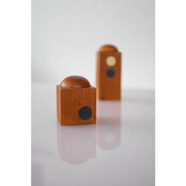 An iconic pair of Danish teak salt and pepper shakers designed by Laurids Lønborg, produced in the late 1960s. These...