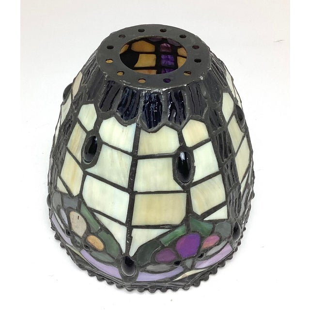 1990s Tiffany Style Slag Glass Lamp Shade Multicolor With Marble Glass For Sale In New York - Image 6 of 7