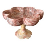 1970s Italian Pink Marble Scalloped Pedestal Bowl For Sale