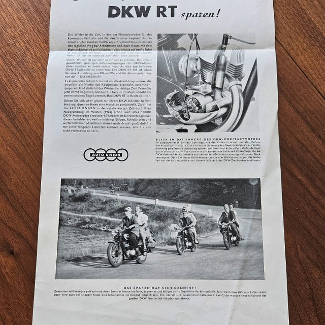 Original Poster DKW Motorrad, 1951, in Very Good conditions. Designed 1950 to 1959