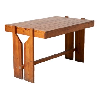 Vintage Brutalist Dining Table in Pine, 1970s For Sale