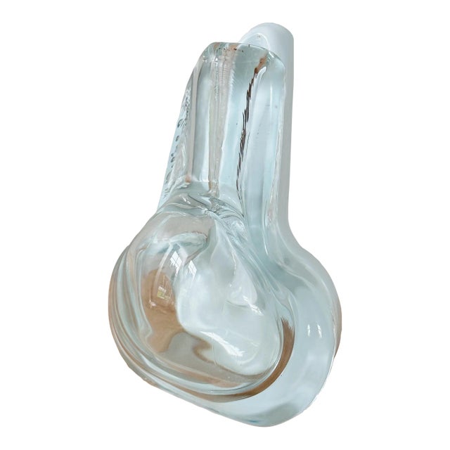 Mid-Century Bulbous Glass Bud-Vase in White and Transparent For Sale