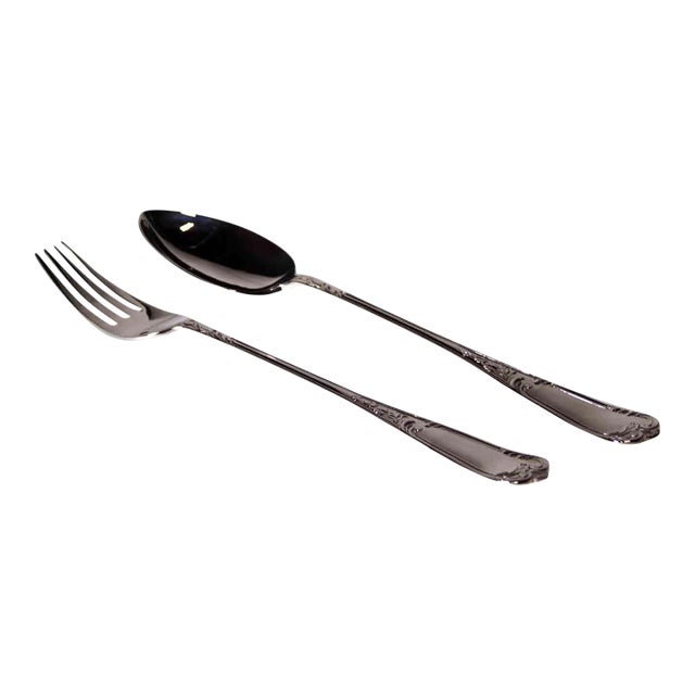 1980s A Pair of Silver Large Serving Spoon & Fork, La Regence For Sale