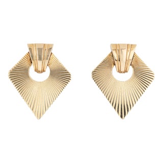 14k Yellow Gold Geometric Clip on Back Earrings - 2 Pieces For Sale