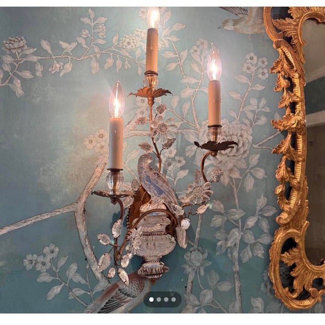 1990s Paul Ferrante Rock Crystal Bird Sconces - A Pair For Sale - Image 5 of 6