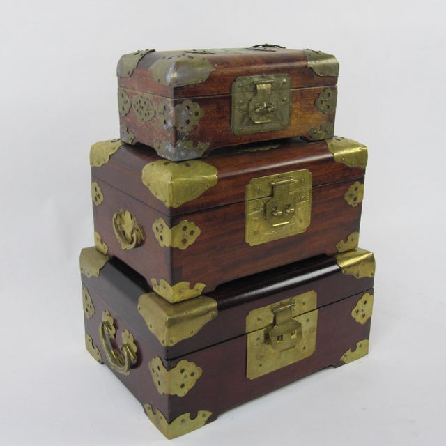 Antique Chinese Jewelry Boxes With Jade Set of 3 Chairish