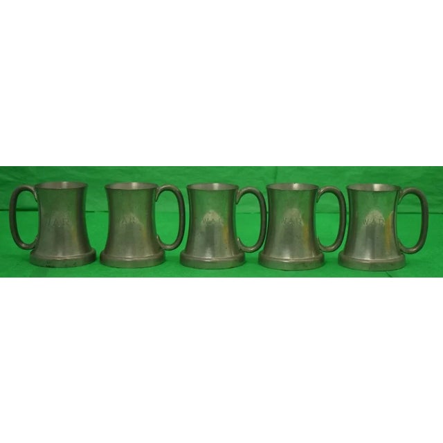 Set of 5 Abercrombie & Fitch Pewter English Tankards Engraved w.a.r. For Sale - Image 10 of 10