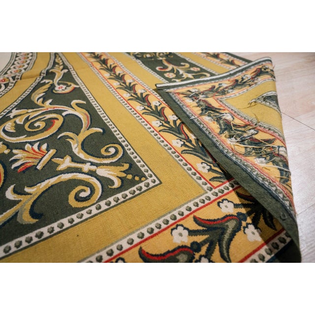 9x12 Vintage Aubusson Flat Weave Wool Rug, Green and Gold Empire Medallion For Sale - Image 9 of 15