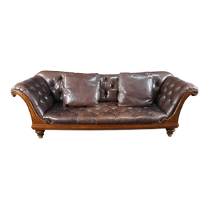Late 20th Century Baker Furniture Stately Homes Tufted Brown Leather & Walnut Chatsworth Sofa