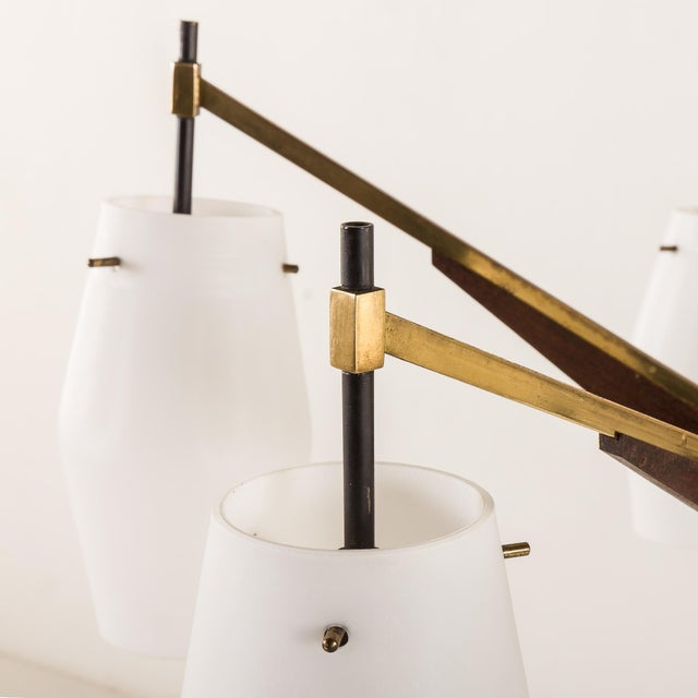 Mid-Century Italian Brass and Teak Chandelier in the style of Stilnovo, 1960s For Sale - Image 10 of 10