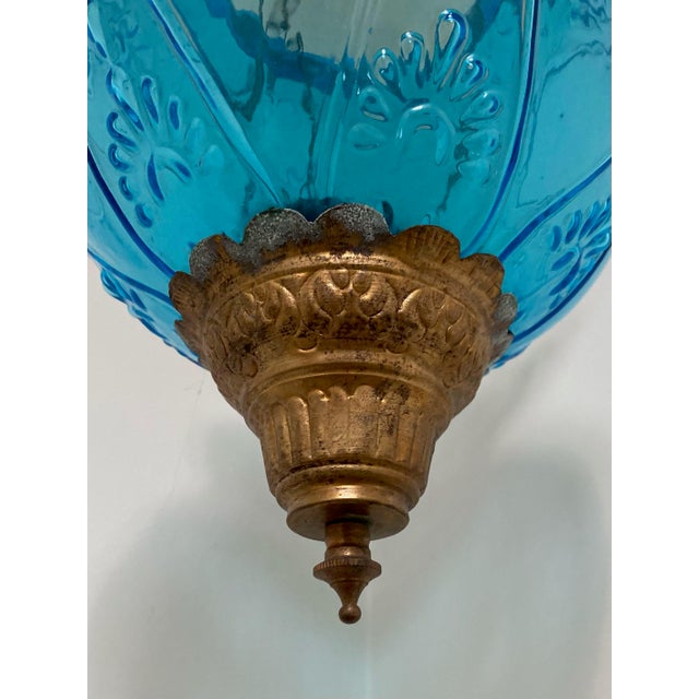English 19th Century English Blue Glass Bell Jar Hanging Lantern For Sale - Image 3 of 7