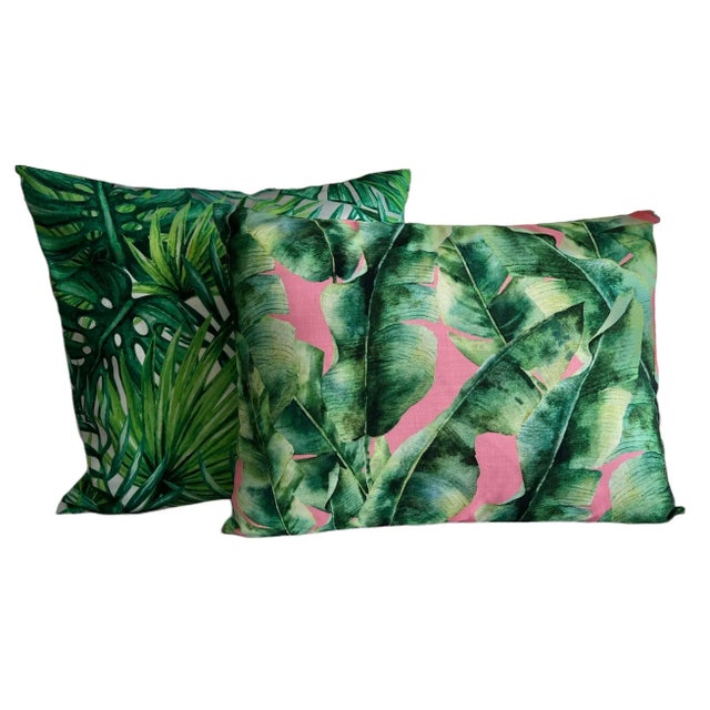 Textile Contemporary Miami Palm Leaves Pillow Cover For Sale - Image 7 of 11