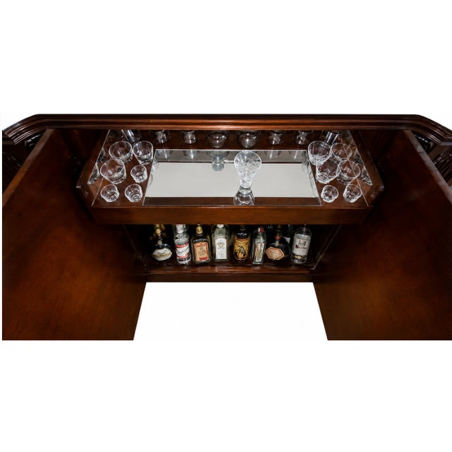 French Provincial Vintage French Provincial Cherry Wood Credenza Dry Bar | Louis XV Style Buffet Server With Mirrored Display Cabinets For Sale - Image 3 of 7