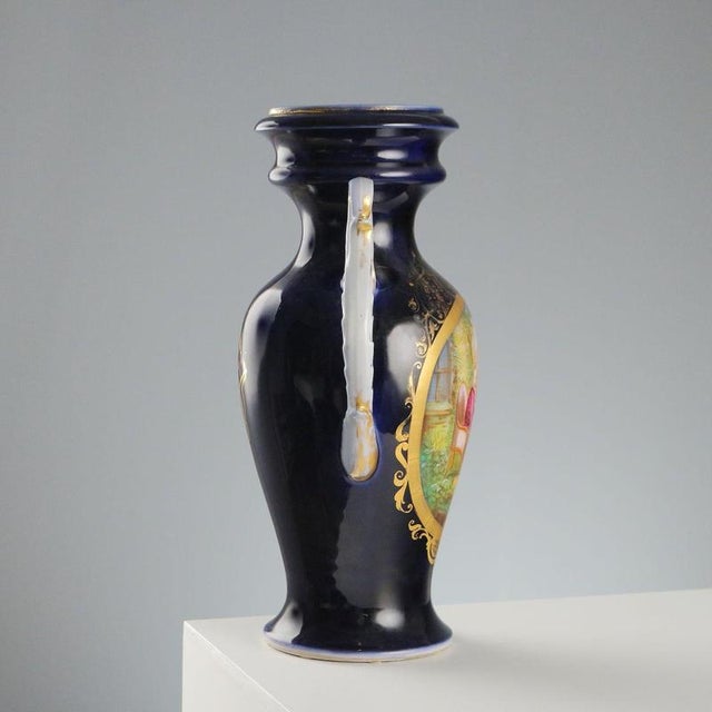 Black French Vase in Blue Porcelain Decorations For Sale - Image 8 of 11