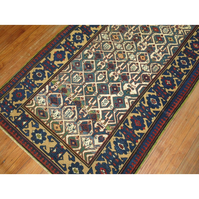 Early 20th Century Early 20th Century Tribal Navy Dark Green Caucasian Kuba Rug - 3'7" x 6'1" For Sale - Image 5 of 6