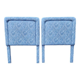 Vintage Upholstered Blue Paisley Twin Headboards - a Pair For Sale