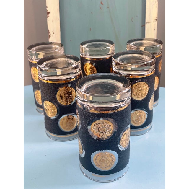 Libbey Glass Co. 1970s Libbey’s Barware 22k Gold Coin Highball- Set of 6 For Sale - Image 4 of 9