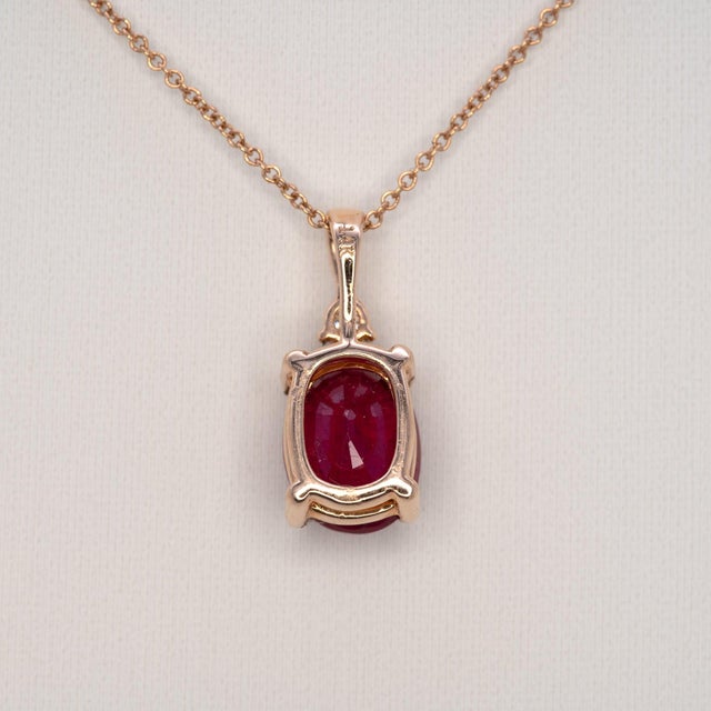 Red 1.7Ct Madagascar Ruby Pendant With Natural Diamond Accent: Solid 14k Gold, 8x6mm For Sale - Image 8 of 8