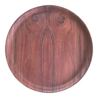 Vintage Scandinavian Mid Century Modern Bentwood Teak Round Tray Made in Sweden For Sale