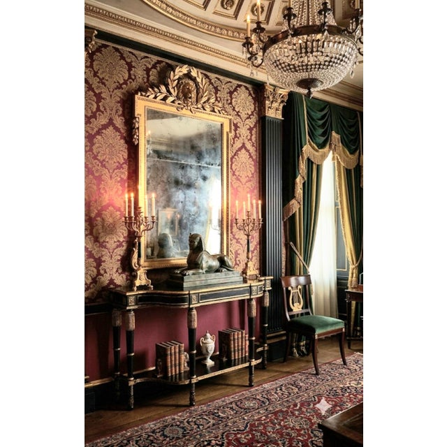 Vintage French Empire Regency Gold Gilt Ebonized Demi Lune Console Table For Sale - Image 15 of 15