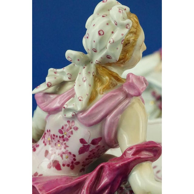 Large 19th Century Rococo Salt Shakers with Figures in Polychrome, Vitrified Porcelain from Meissen, Germany, Set of 2 For Sale - Image 10 of 18