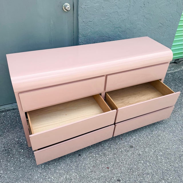 Postmodern Pink Gloss Laminate Waterfall Dresser For Sale - Image 9 of 12