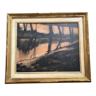 Contemporary Original Stephen Heigh Abstract “Landscape in Motion “Painting Vintage Gilt Wood Frame For Sale