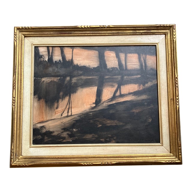 Contemporary Original Stephen Heigh Abstract “Landscape in Motion “Painting Vintage Gilt Wood Frame For Sale