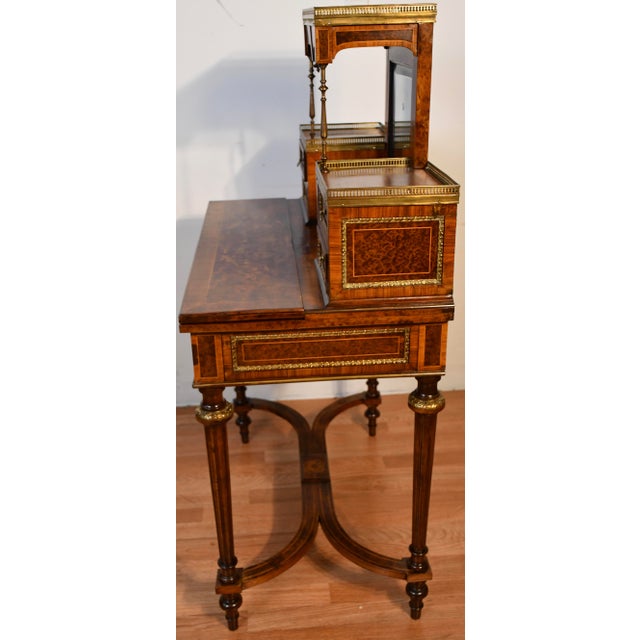 1900s Antique French Louis XVI Burl Walnut Satinwood Inlay Writing Desk For Sale - Image 10 of 18