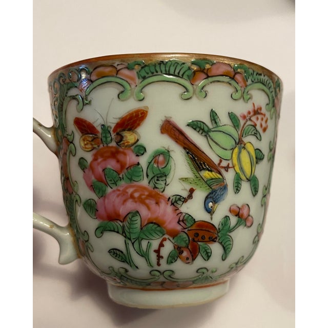 Set of eight antique Rose Medallion pattern Chinese cups and saucers, three tea cups, two demitasse cups, two tea saucers...