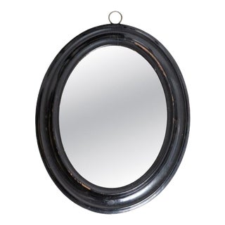 Early 20th Century Wall Mirror with Lacquered Black Oval Frame, 1940s For Sale