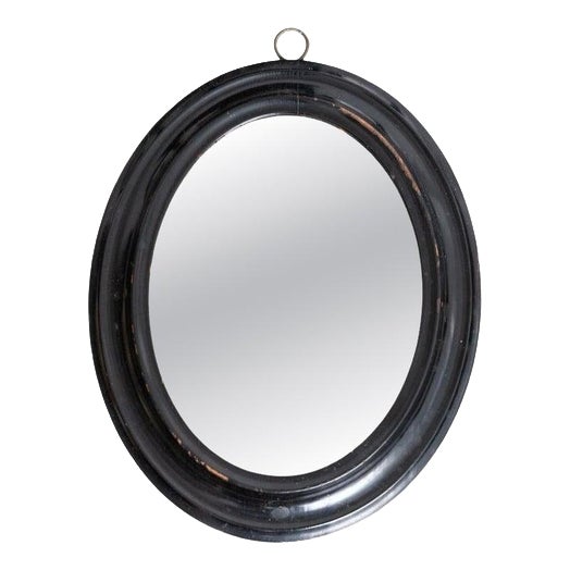 Early 20th Century Wall Mirror with Lacquered Black Oval Frame, 1940s For Sale