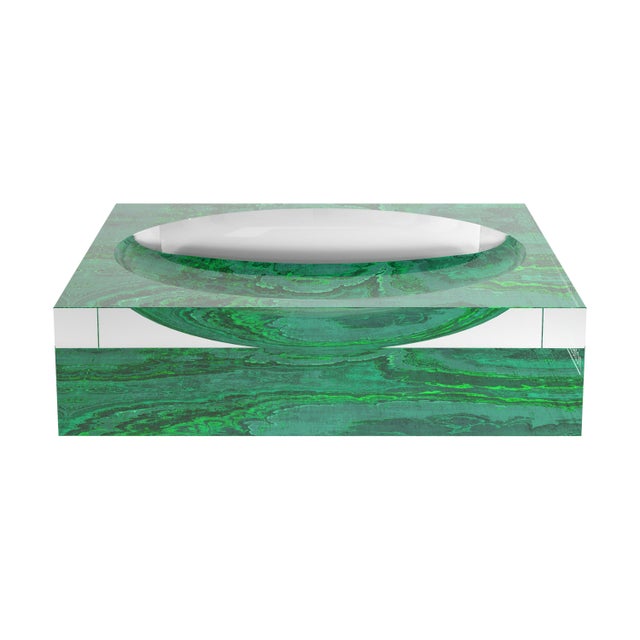 Contemporary Agate Malachite Acrylic Candy Catchall Dish, Small For Sale - Image 3 of 14
