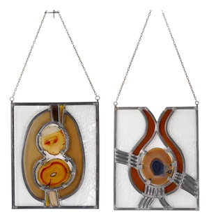 Stained Glass Panels with Agate Slices, 1980s, Set of 2